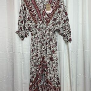 Umgee Cream and Red V-Neck High Low Sundress